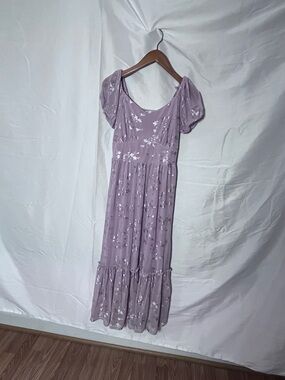 Lilac Floral Maxi Dress with Puff Sleeves